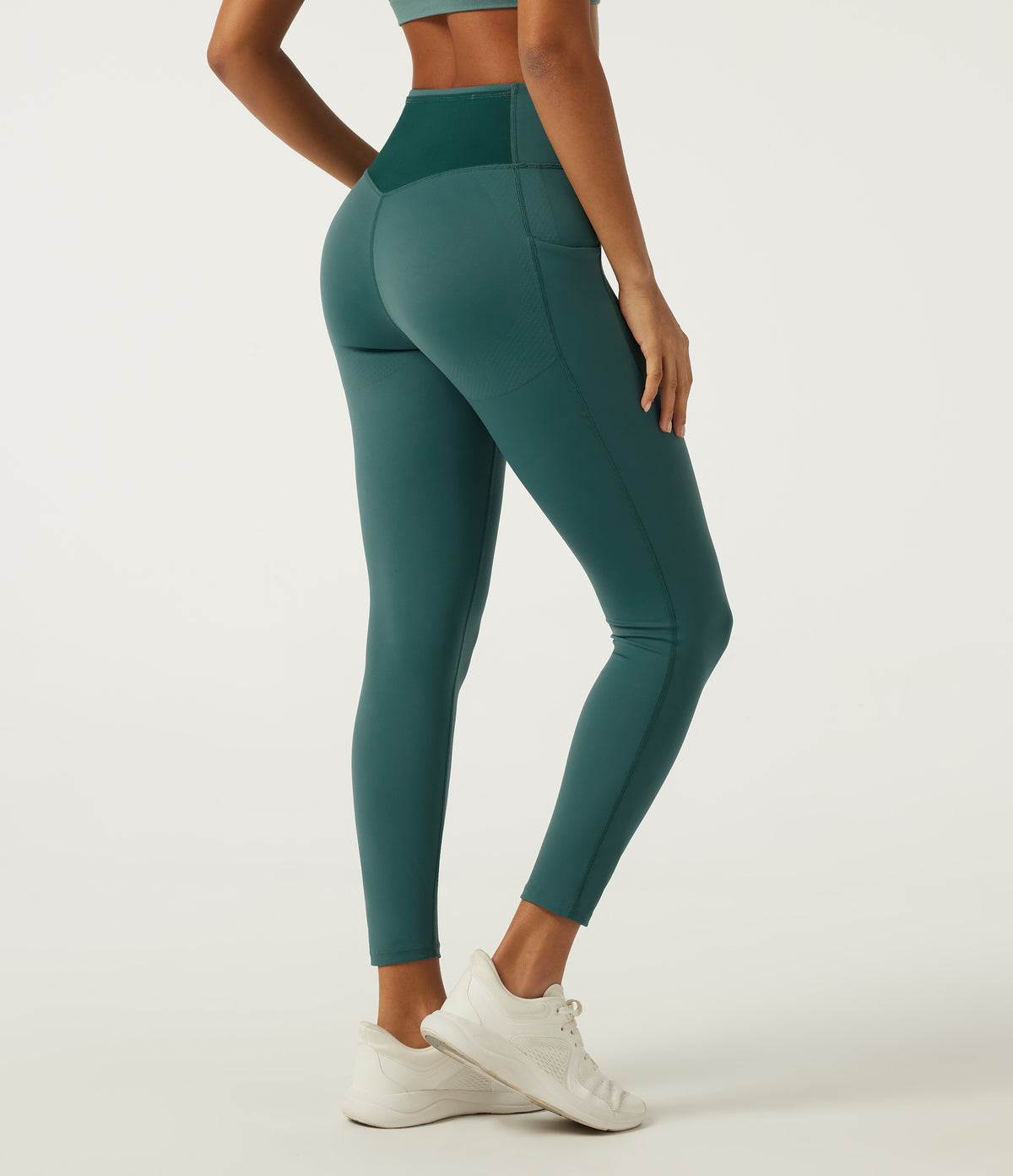 Speedwave Air High Waisted Skinny Contrast Mesh Running Leggings with Pockets — Viridian — view 2