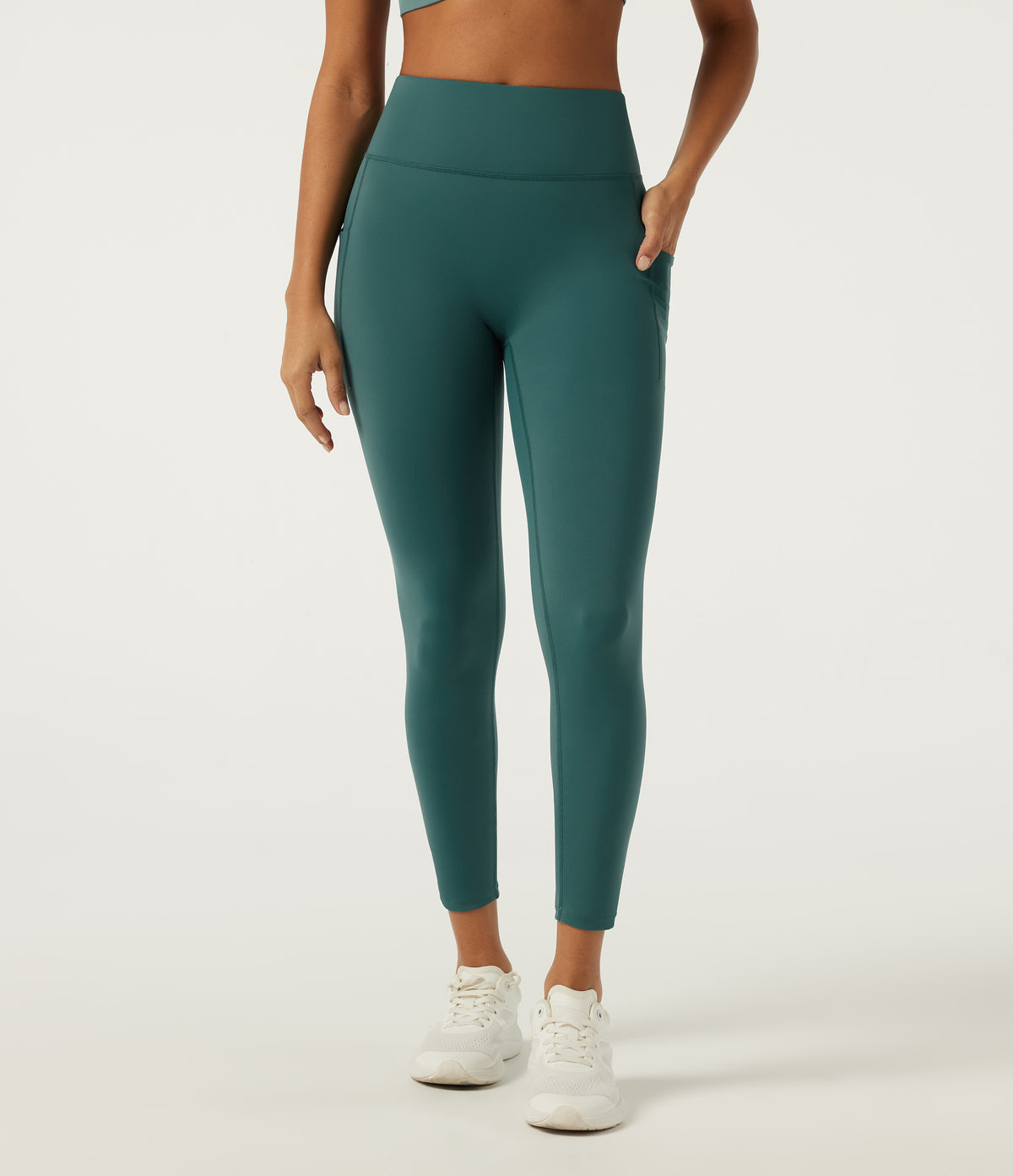 Speedwave Air High Waisted Skinny Contrast Mesh Running Leggings with Pockets — Viridian — view 3