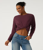 Round Neck Raglan Long Sleeve Cotton Casual T-Shirt — Burgundy — view 5