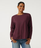 Round Neck Raglan Long Sleeve Cotton Casual T-Shirt — Burgundy — view 4