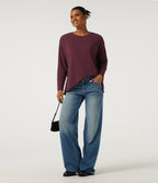 Round Neck Raglan Long Sleeve Cotton Casual T-Shirt — Burgundy — view 7