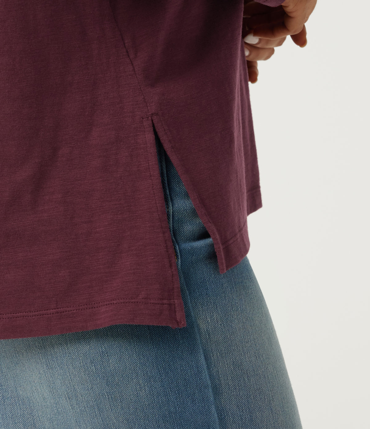 Round Neck Raglan Long Sleeve Cotton Casual T-Shirt — Burgundy — view 6