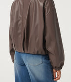 Stand Collar Long Sleeve Casual Faux Leather Jacket with Pockets — Coffee Quartz — view 5