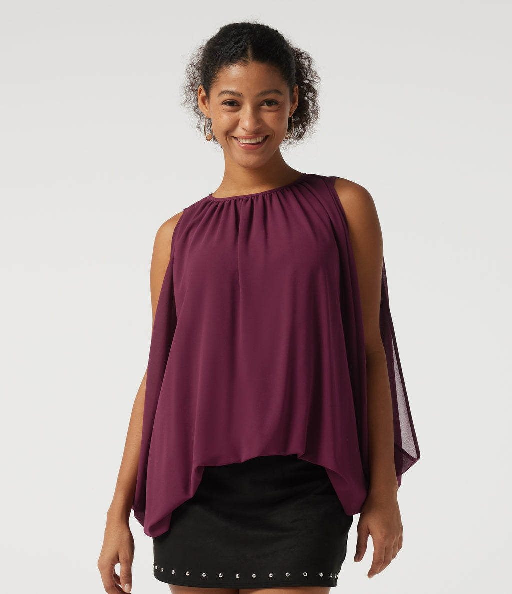 Round Neck Sleeveless Plaid Party Shirt — Maroon Banner — view 4