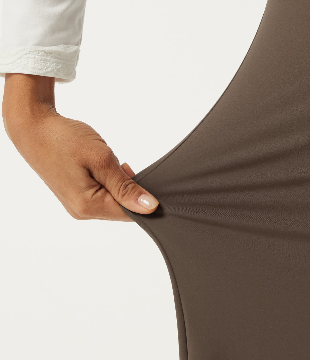High Waisted Tummy Control Crossover Wide Leg Casual Trousers with Pockets — Chocolate Martini — view 7