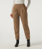 High Waisted Tapered Work Trousers with Pockets — ochre brown — view 1