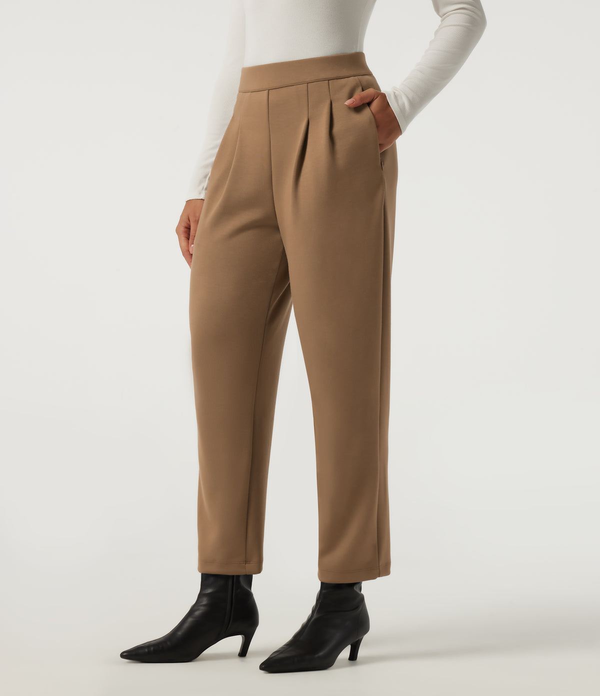 High Waisted Tapered Work Trousers with Pockets — ochre brown — view 3