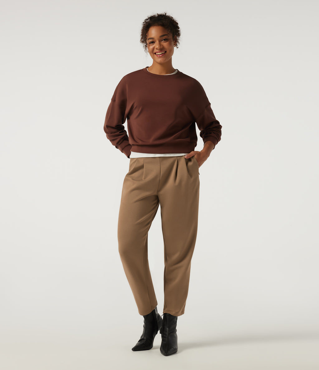 High Waisted Tapered Work Trousers with Pockets — ochre brown — view 6