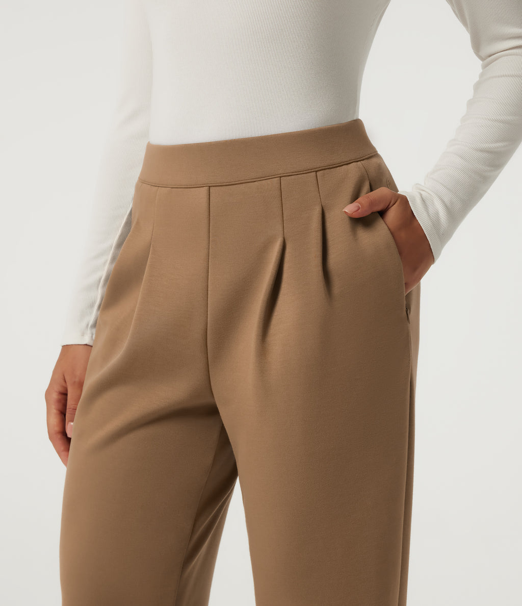 High Waisted Tapered Work Trousers with Pockets — ochre brown — view 4