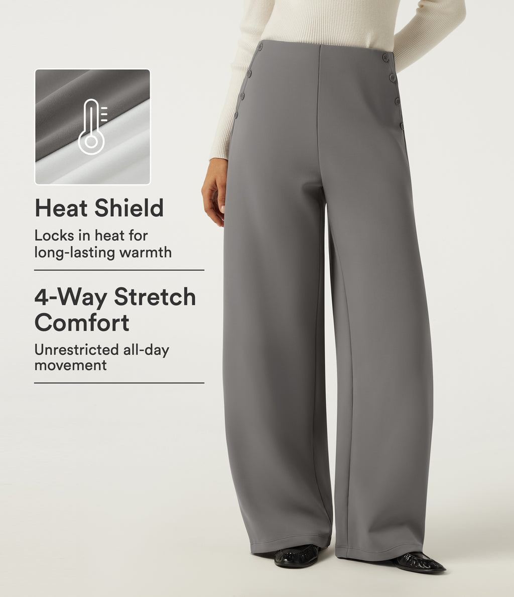 Mid Rise Barrel Leg Fleece Work Trousers with Pockets — Silent Storm — view 1
