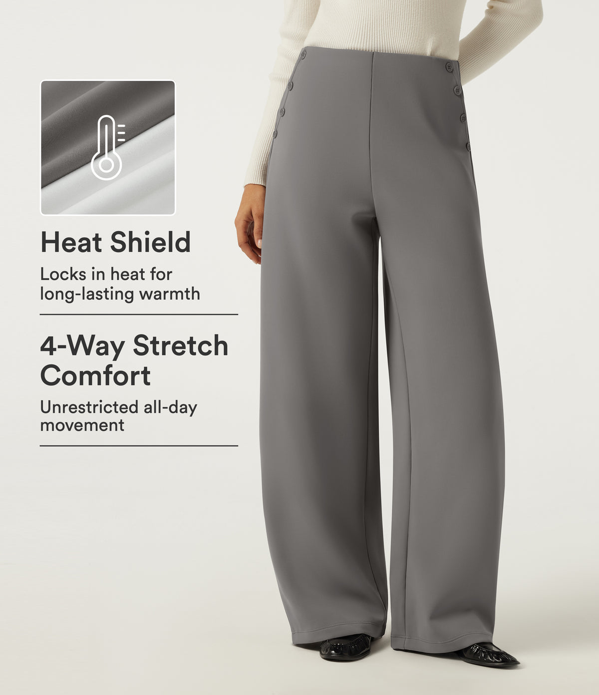 Mid Rise Barrel Leg Fleece Work Trousers with Pockets — Silent Storm — view 1