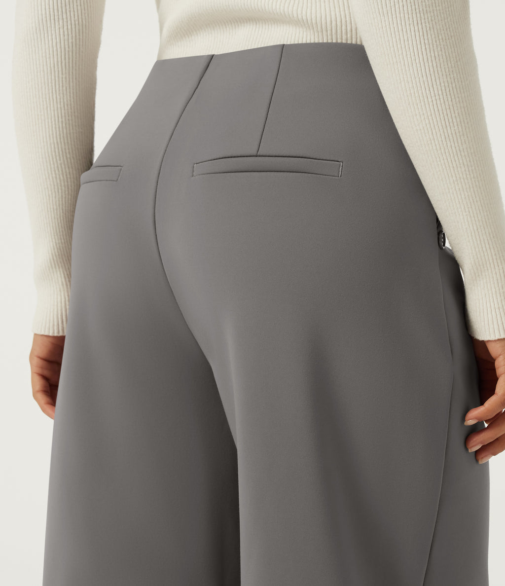 Mid Rise Barrel Leg Fleece Work Trousers with Pockets — Silent Storm — view 5