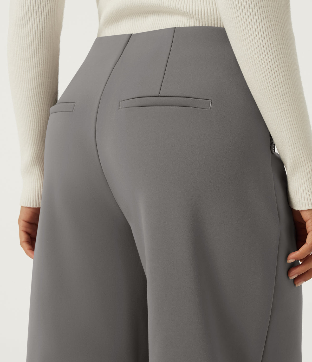 Mid Rise Barrel Leg Fleece Work Trousers with Pockets — Silent Storm — view 5