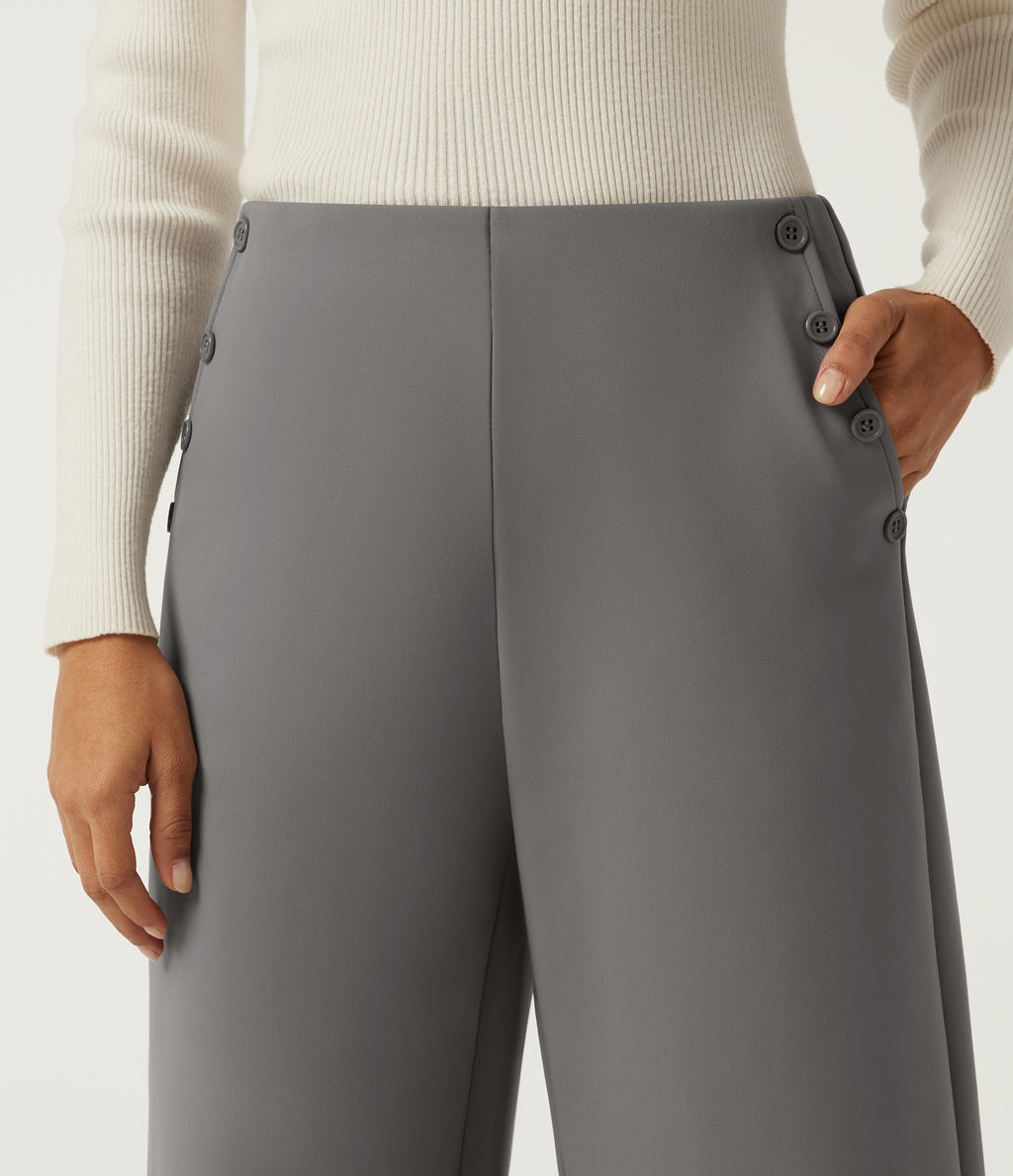 Mid Rise Barrel Leg Fleece Work Trousers with Pockets — Silent Storm — view 4