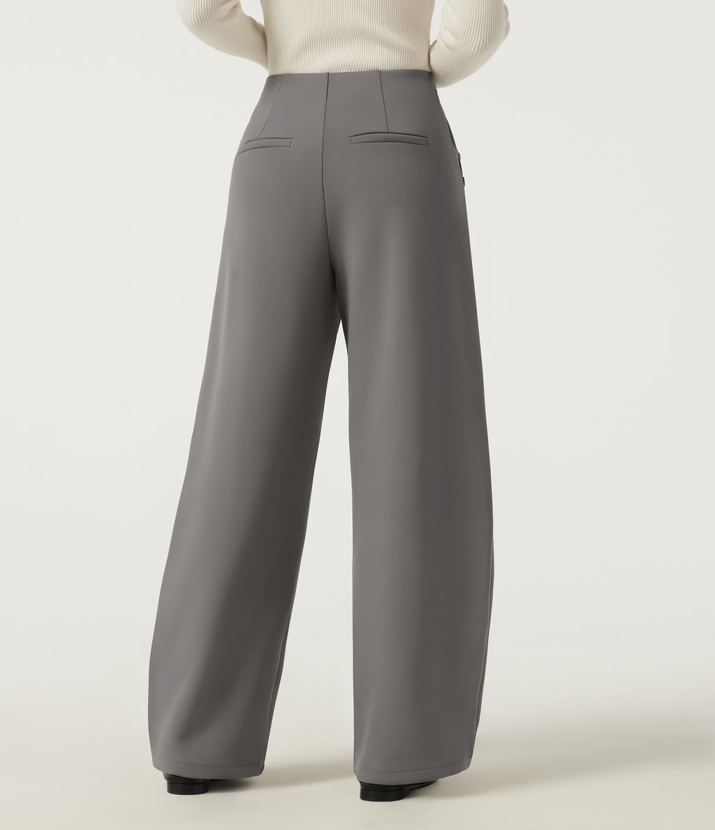 Mid Rise Barrel Leg Fleece Work Trousers with Pockets — Silent Storm — view 2