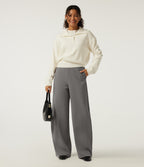Mid Rise Barrel Leg Fleece Work Trousers with Pockets — Silent Storm — view 8