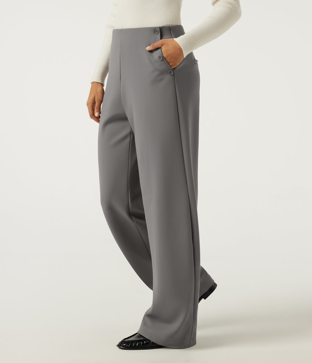 Mid Rise Barrel Leg Fleece Work Trousers with Pockets — Silent Storm — view 3