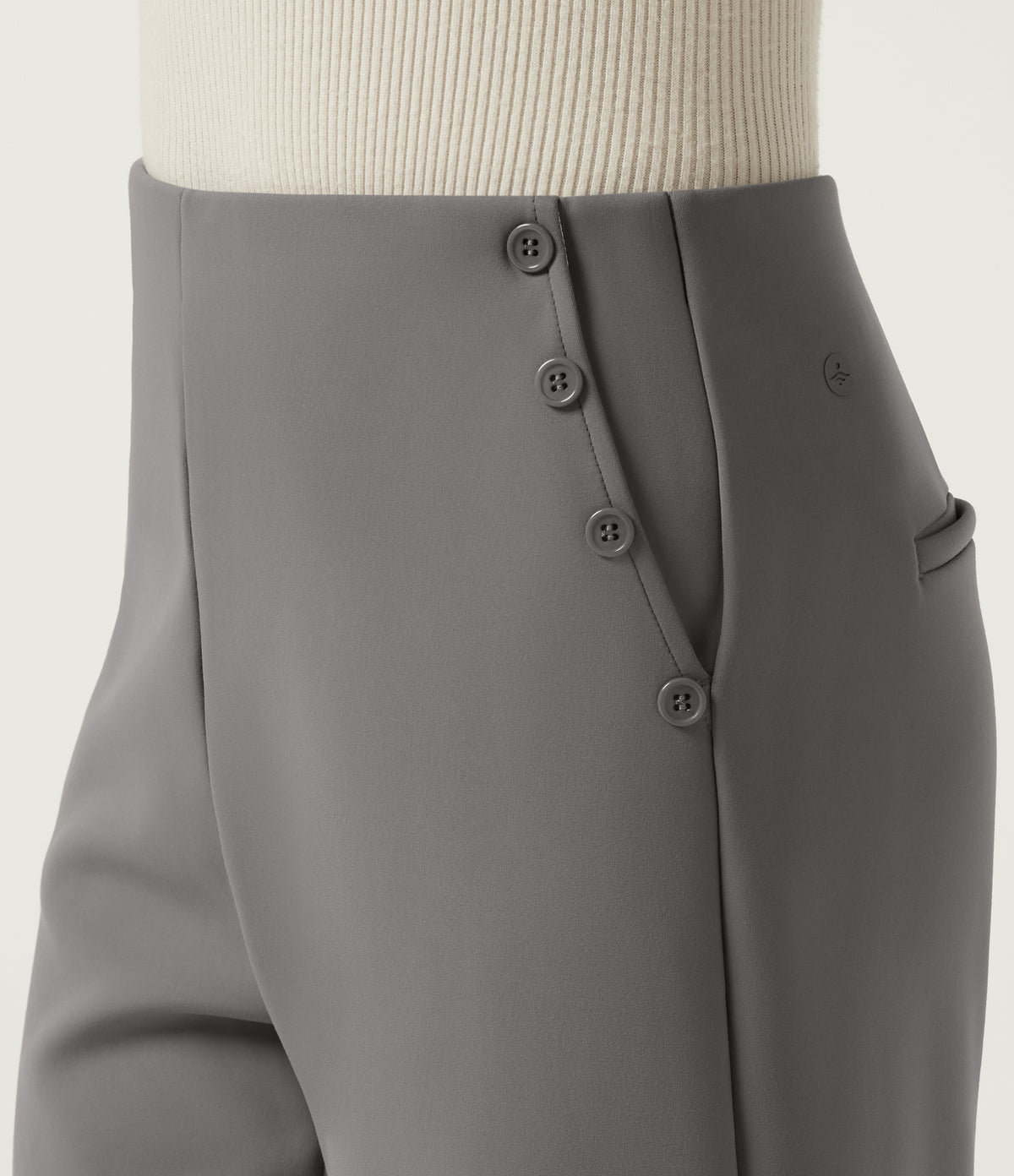 Mid Rise Barrel Leg Fleece Work Trousers with Pockets — Silent Storm — view 6