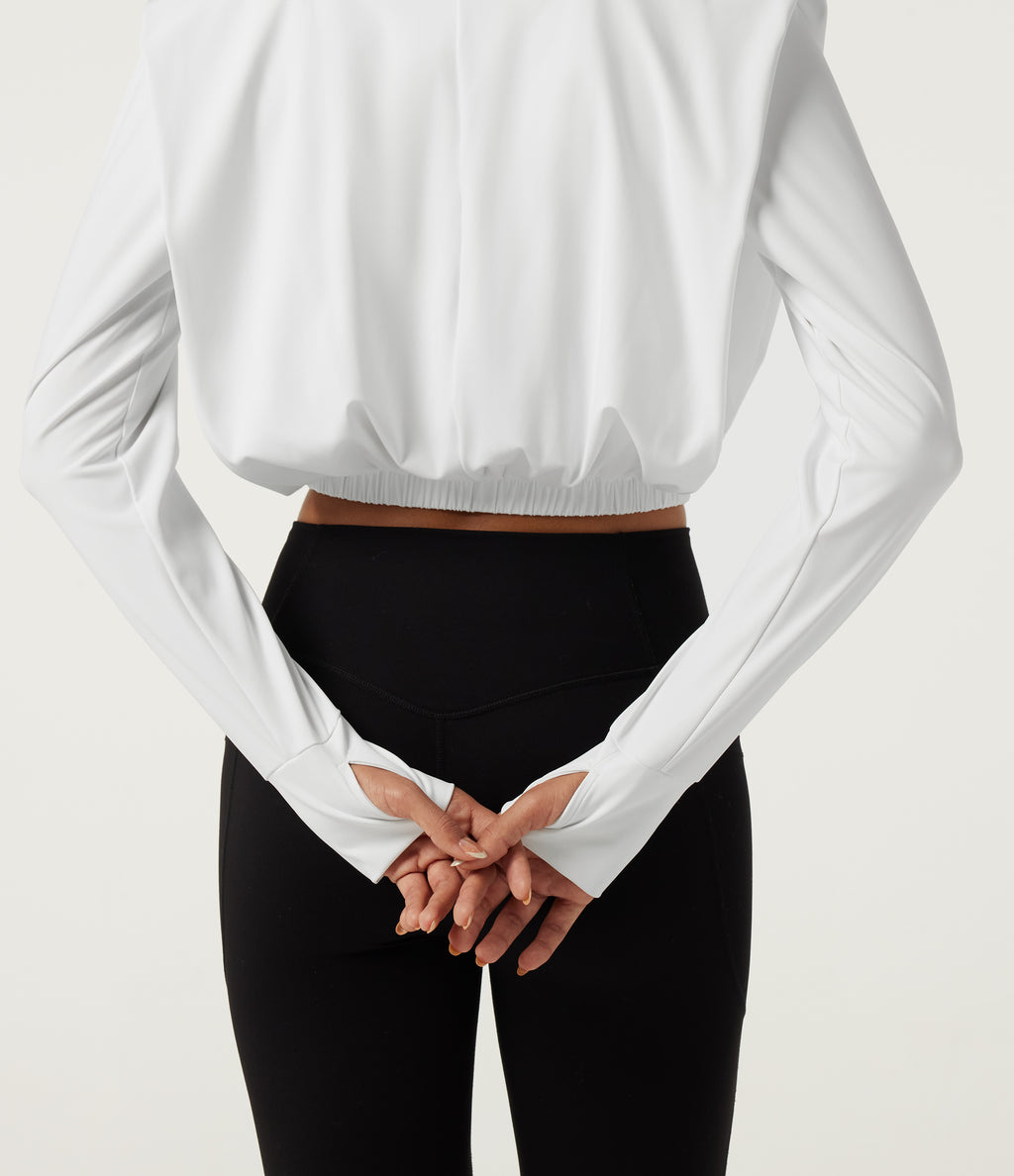 Airy V Neck Long Sleeve Yoga Sports Top with Thumbholes — White — view 6