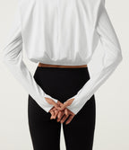 Airy V Neck Long Sleeve Yoga Sports Top with Thumbholes — White — view 6