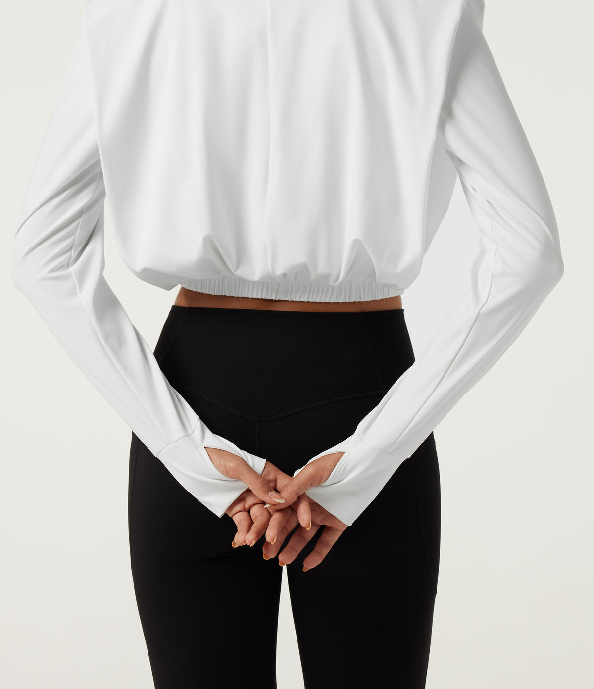 Airy V Neck Long Sleeve Yoga Sports Top with Thumbholes — White — view 6