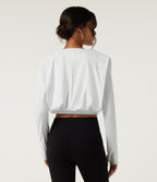 Airy V Neck Long Sleeve Yoga Sports Top with Thumbholes — White — view 2