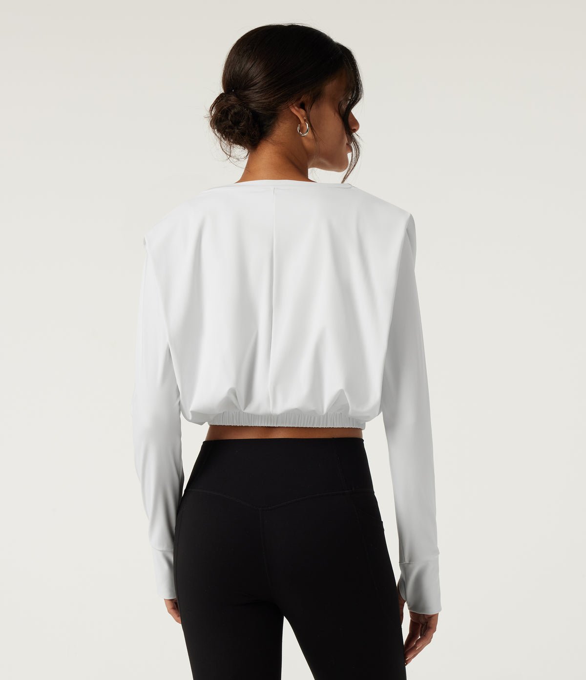 Airy V Neck Long Sleeve Yoga Sports Top with Thumbholes — White — view 2