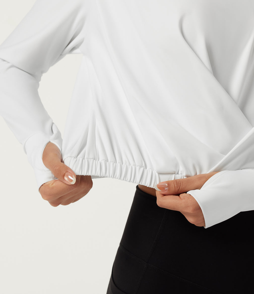 Airy V Neck Long Sleeve Yoga Sports Top with Thumbholes — White — view 8