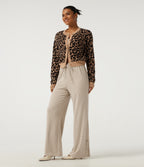 Ribbed Knit High Waisted Drawstring Baggy Casual Trousers with Pockets — Fog — view 7