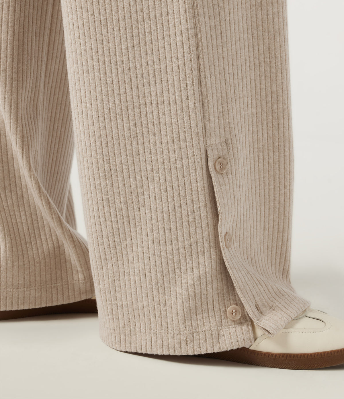 Ribbed Knit High Waisted Drawstring Baggy Casual Trousers with Pockets — Fog — view 6