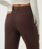 Ribbed High Waisted Casual Flare Trousers with Pockets — Bitter Chocolate — view 5