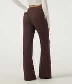 Ribbed High Waisted Casual Flare Trousers with Pockets — Bitter Chocolate — view 2