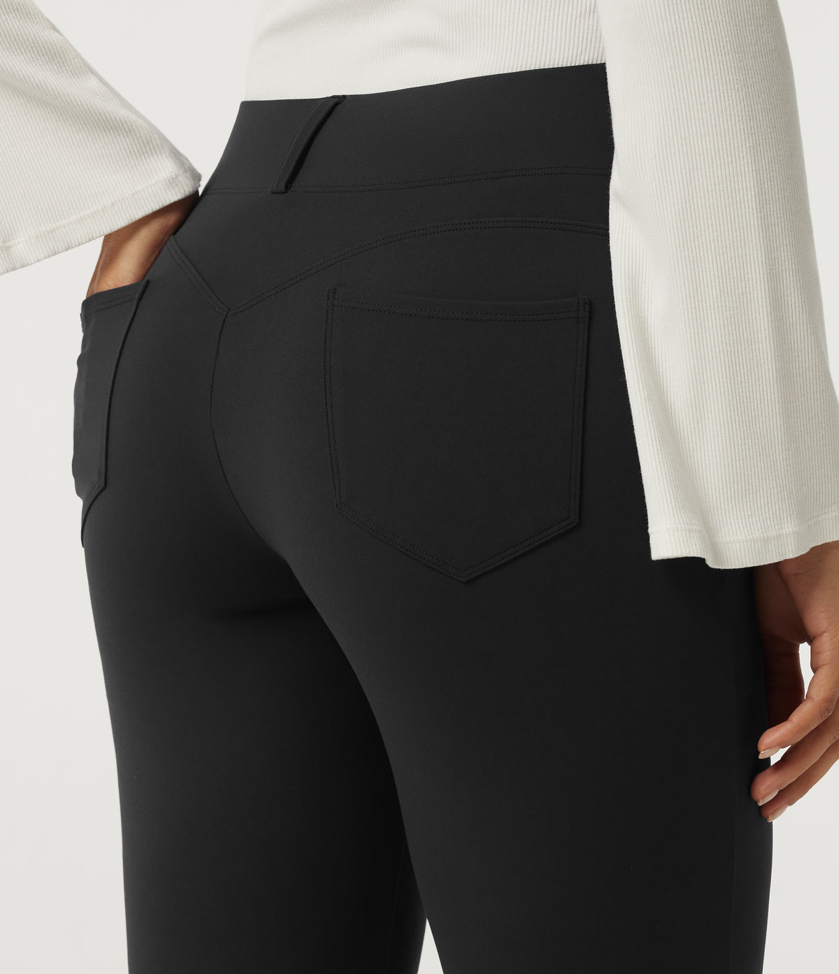 Mid Rise Skinny Casual Trousers with Pockets — Black — view 5