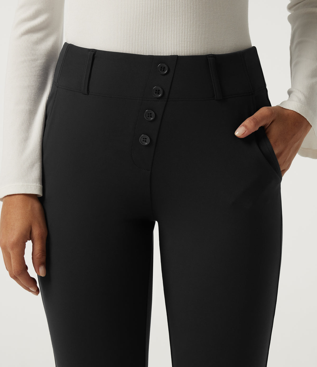 Mid Rise Skinny Casual Trousers with Pockets — Black — view 4