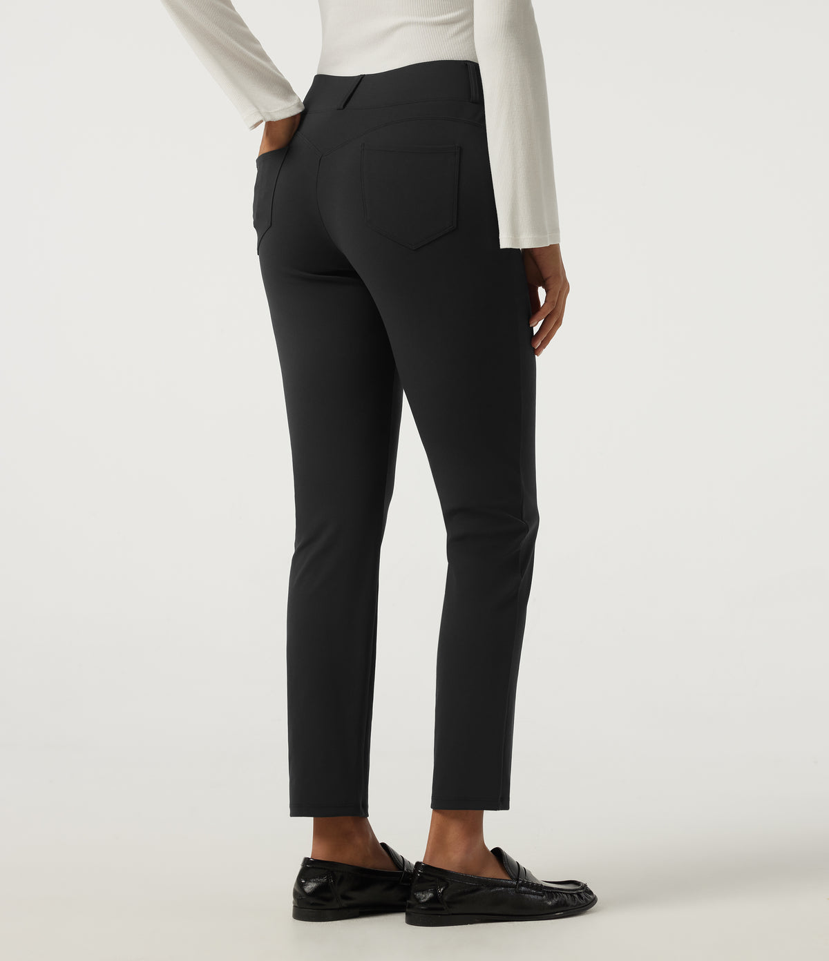 Mid Rise Skinny Casual Trousers with Pockets — Black — view 2