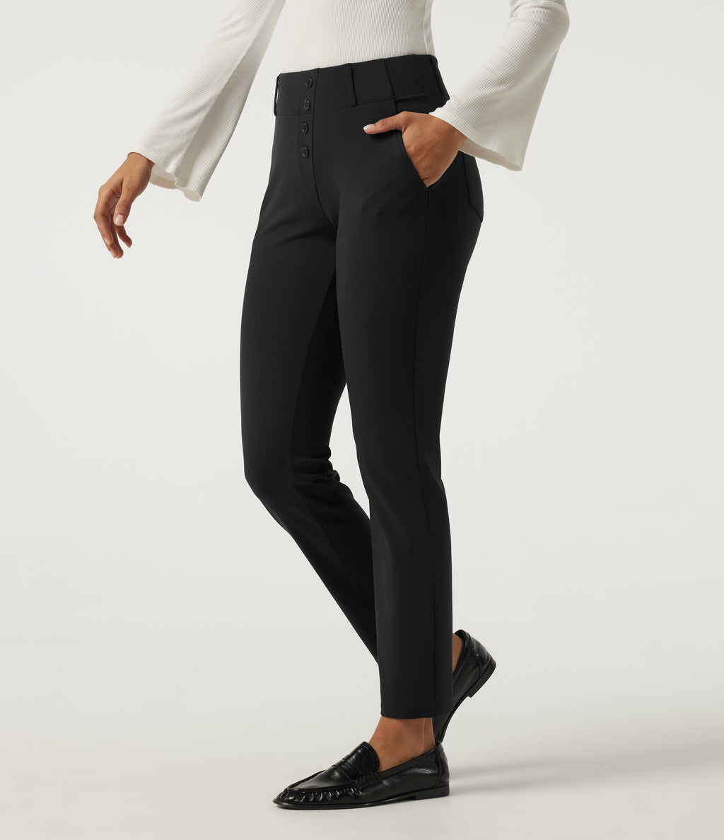 Mid Rise Skinny Casual Trousers with Pockets — Black — view 3