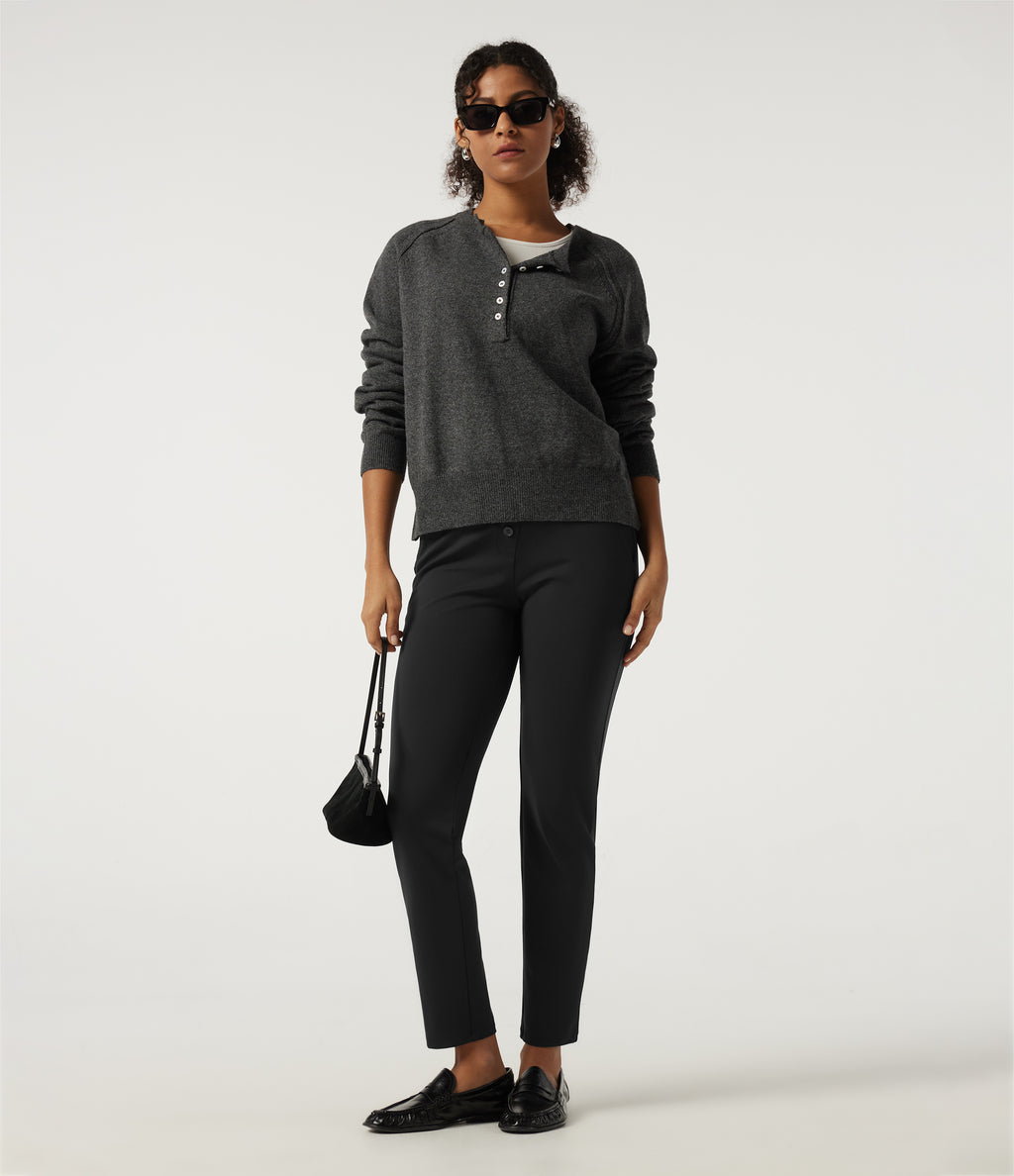 Mid Rise Skinny Casual Trousers with Pockets — Black — view 7