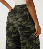 Mid Rise Baggy Drawstring Camo Waffle Casual Trousers with Pockets — Woodland Edge Camo — view 4