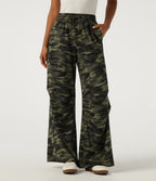 Mid Rise Baggy Drawstring Camo Waffle Casual Trousers with Pockets — Woodland Edge Camo — view 1