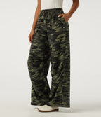 Mid Rise Baggy Drawstring Camo Waffle Casual Trousers with Pockets — Woodland Edge Camo — view 3