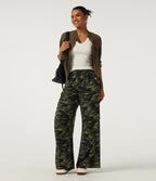Mid Rise Baggy Drawstring Camo Waffle Casual Trousers with Pockets — Woodland Edge Camo — view 7