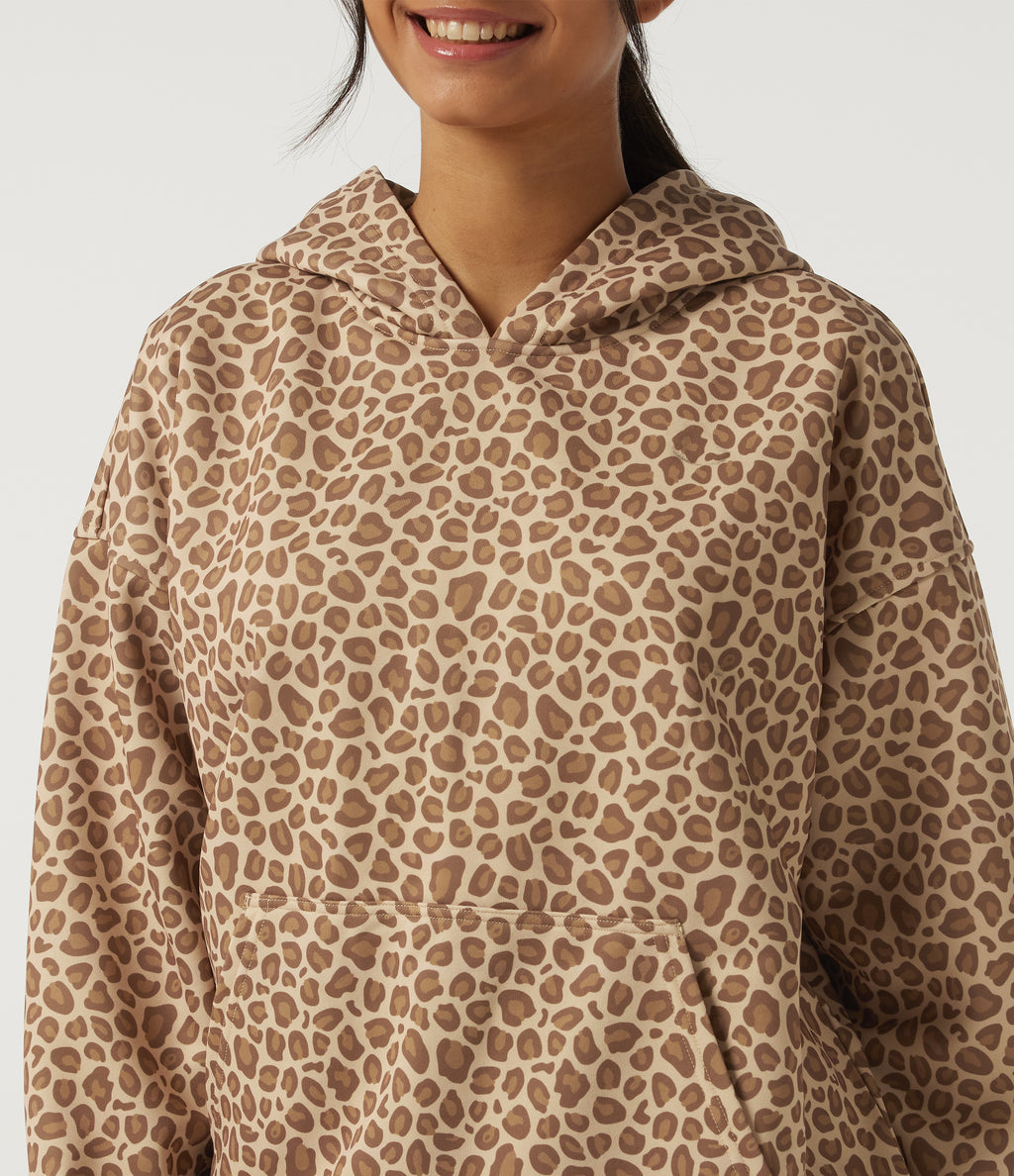 Hooded Long Sleeve Leopard Print Casual Sweatshirt with Pocket — Smoky Mocha Leopard — view 6