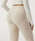 High Waisted Crossover Flare Corduroy Casual Trousers with Pockets — Creamsicle — view 4