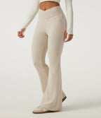 High Waisted Crossover Flare Corduroy Casual Trousers with Pockets — Creamsicle — view 3