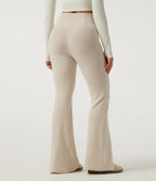 High Waisted Crossover Flare Corduroy Casual Trousers with Pockets — Creamsicle — view 2