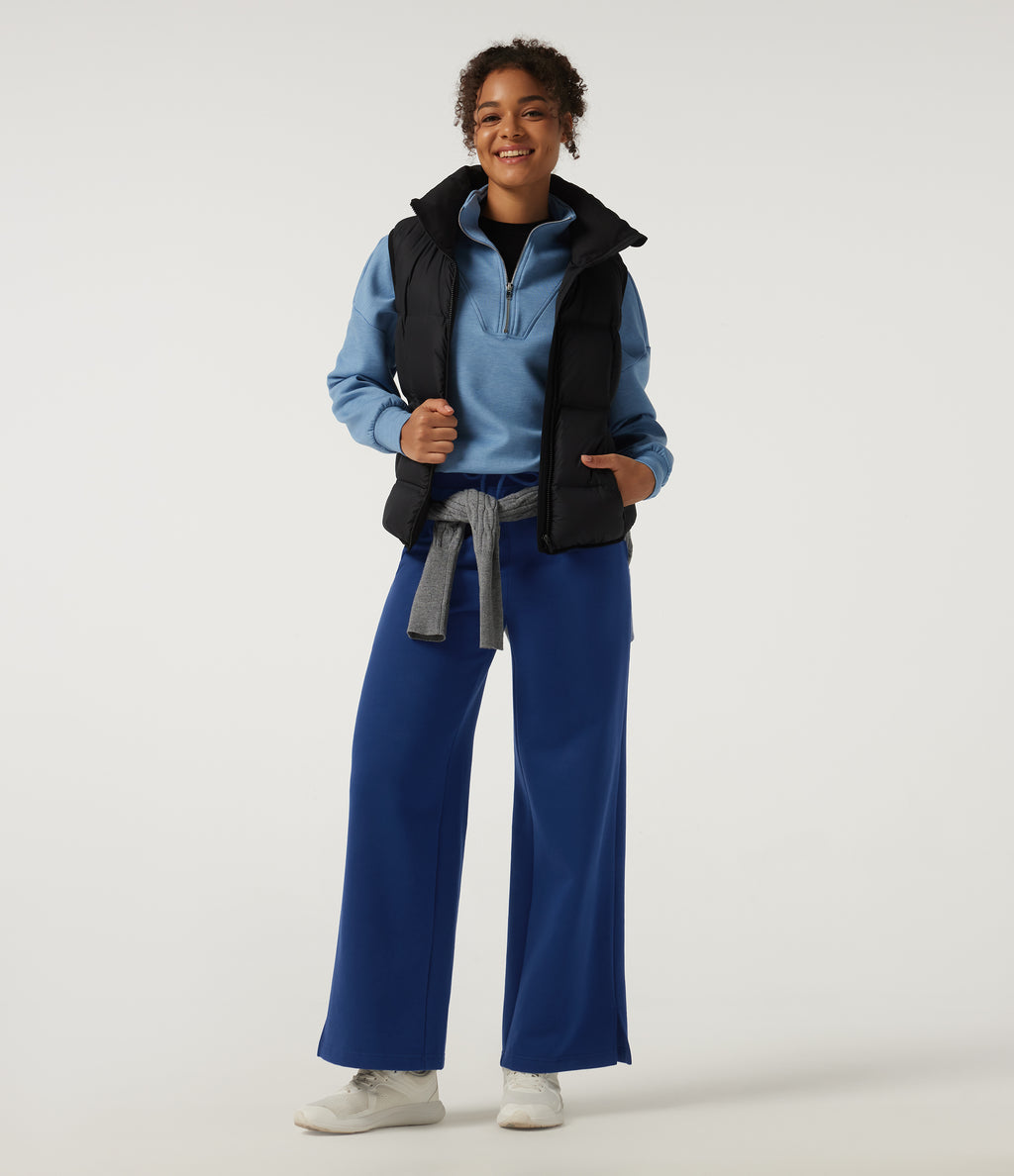 High Waisted Drawstring Wide Leg Cotton Casual Sweatpants with Pockets — Blueprint — view 7