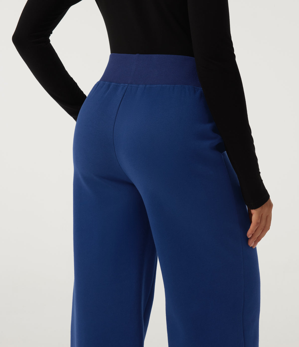 High Waisted Drawstring Wide Leg Cotton Casual Sweatpants with Pockets — Blueprint — view 4