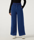 High Waisted Drawstring Wide Leg Cotton Casual Sweatpants with Pockets — Blueprint — view 1