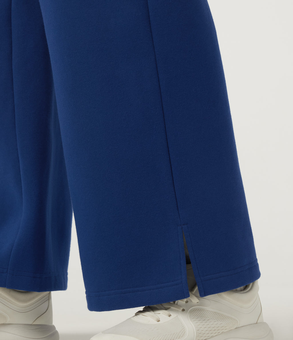 High Waisted Drawstring Wide Leg Cotton Casual Sweatpants with Pockets — Blueprint — view 6