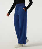 High Waisted Drawstring Wide Leg Cotton Casual Sweatpants with Pockets — Blueprint — view 3